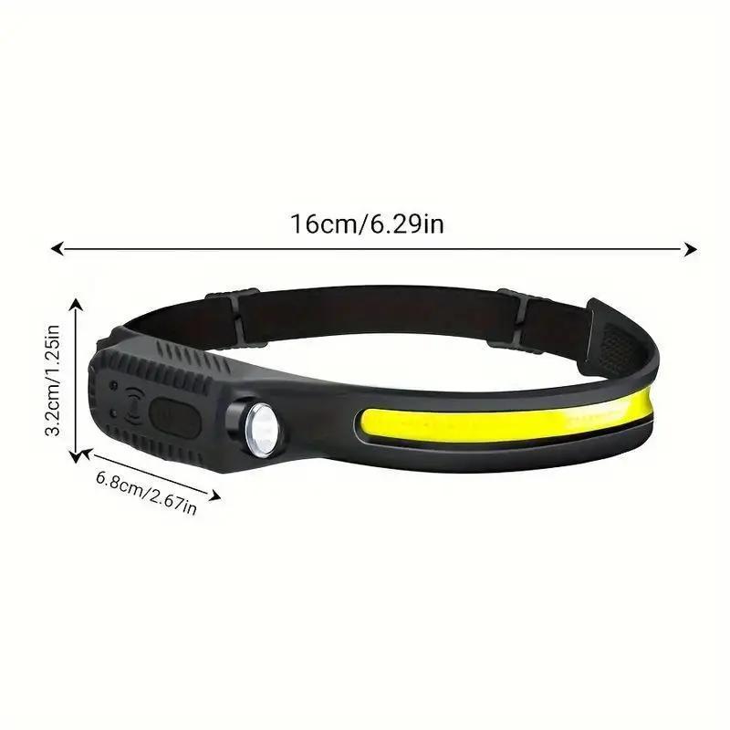 Rechargeable Headlamp with New 1200mAh Battery, 230° Wide-Angle LED and Motion Sensor, Ideal for Running, Fishing, Cycling, Camping, and Repairing