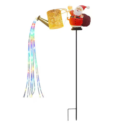 Solar Lights Outdoor Santa Watering Can Kettle Lights LED Fairy Lights Waterproof Metal Garden Lantern for Yard Patio Lawn